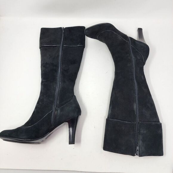 Sofft Lograno Black Suede Leather Knee High Cuffed Boots Zip Button Size 5.5M - Picture 2 of 16